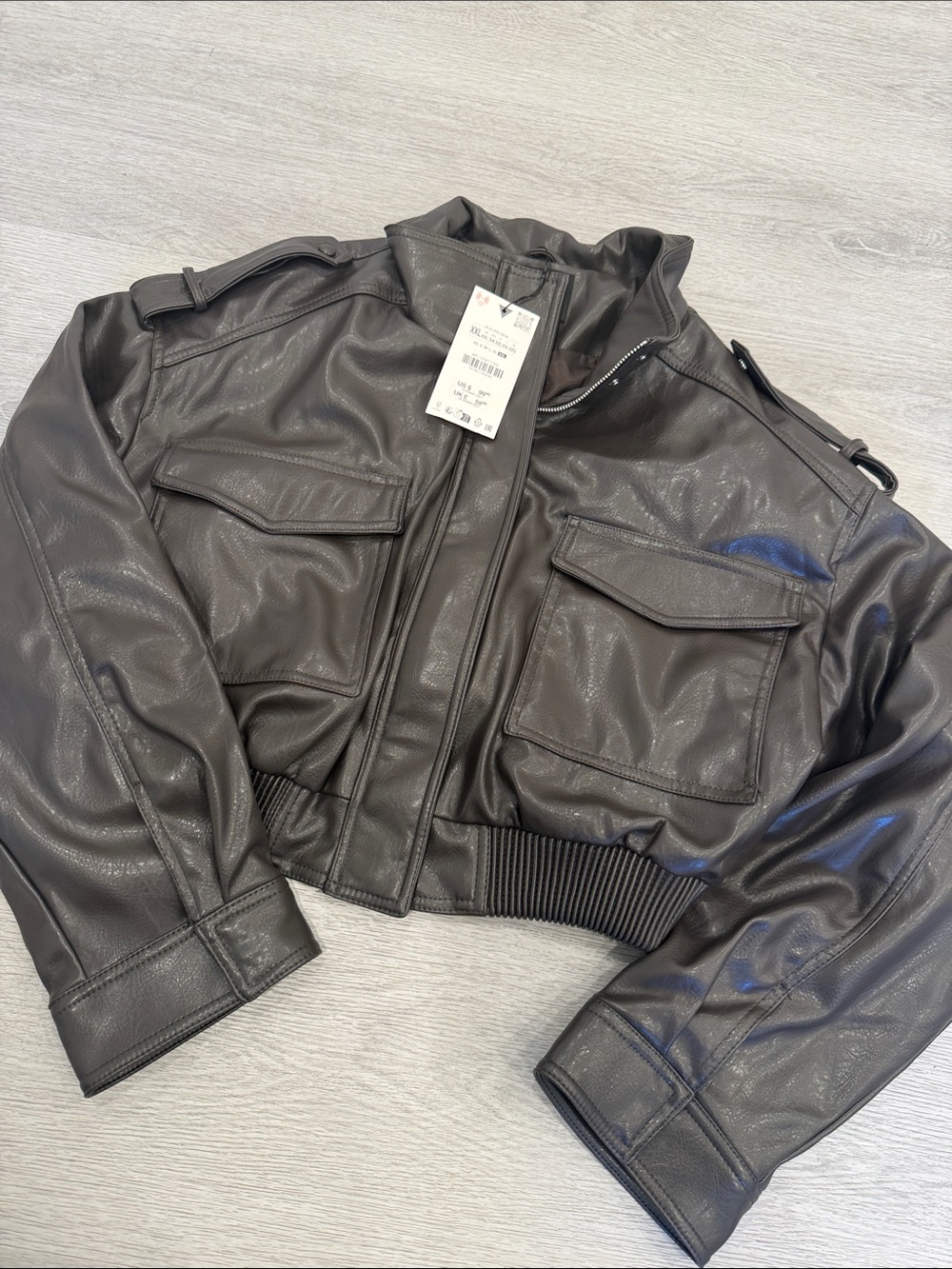 Brown Zara Leather Bomber Jacket
